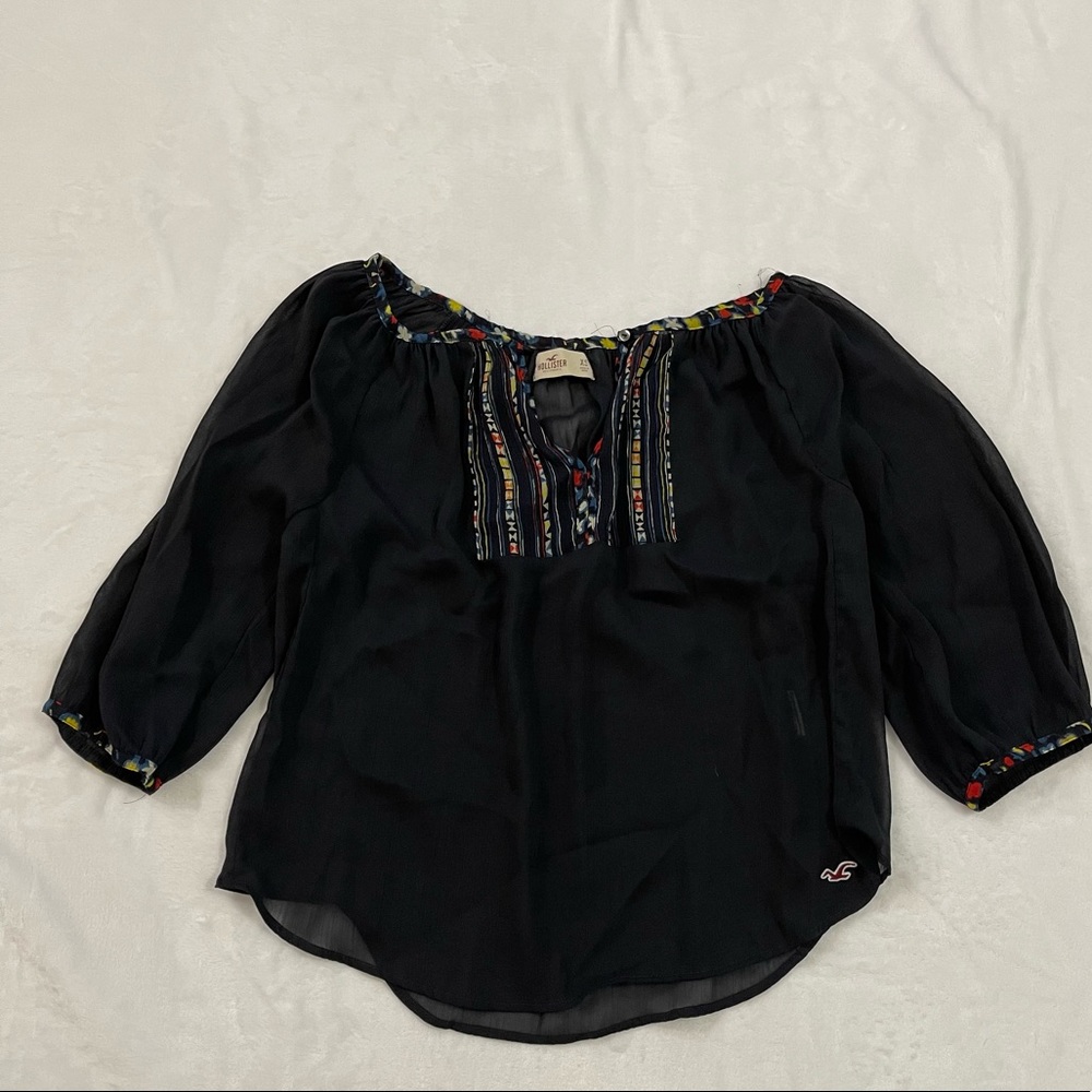 Hollister sheer navy blue quarter length shirt